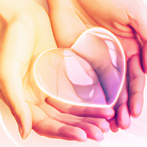 An image of two hands gently holding a delicate glass heart, symbolizing emotional vulnerability and connection