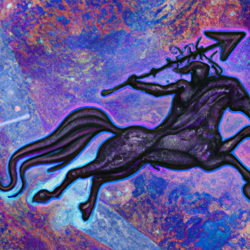 An image depicting the Sagittarius symbol, a centaur aiming an arrow, surrounded by a cosmic backdrop