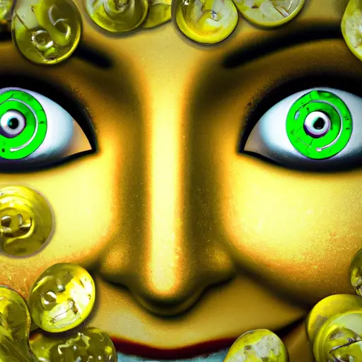 An image featuring a close-up of a smiling face, eyes sparkling with excitement, surrounded by a backdrop of falling golden coins, clovers, and dollar signs, hinting at the signs of an imminent financial windfall