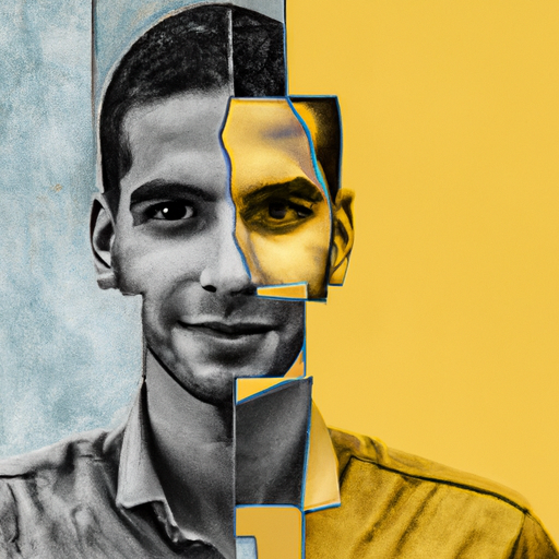 An image capturing a person's face divided into two halves – one showing them confidently speaking, while the other revealing a shattered mosaic of fragmented details, symbolizing inconsistencies in their story