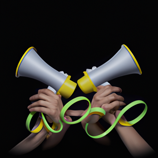 An image of two hands, intertwined and delicately holding miniaturized megaphones, symbolizing how effective communication, with its clear and amplified messages, serves as the vital foundation for the thriving of truly great marriages