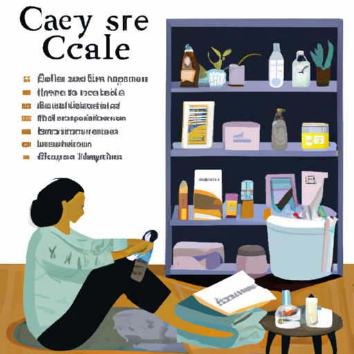 An image of a person in a cozy, well-lit space, surrounded by a weekly calendar and a variety of self-care tools such as books, essential oils, and exercise equipment, illustrating the importance of consistent self-care