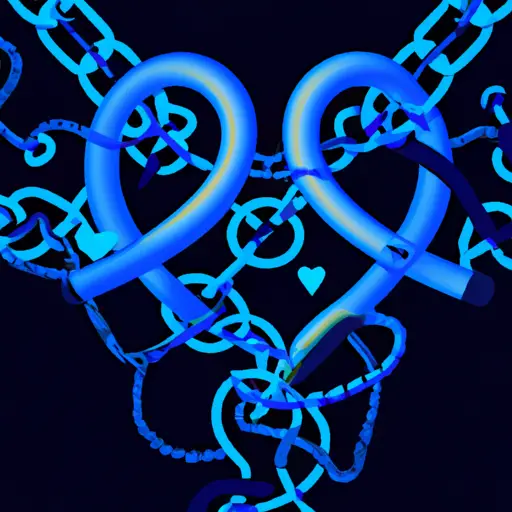 An image of two interconnected hearts adorned with futuristic, electric blue chains, symbolizing the unconventional and detached approach to love and relationships with Venus in Aquarius