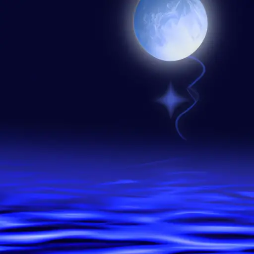 An image of a celestial night sky adorned with a luminous full moon, casting a shimmering glow upon an iridescent pool of water