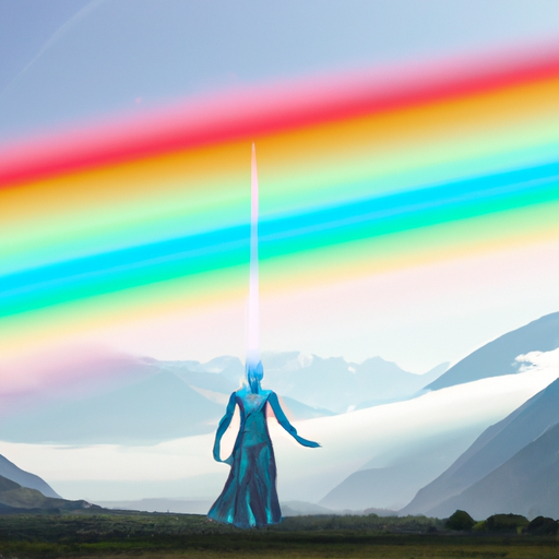 An image featuring a vibrant double rainbow stretching across a serene landscape