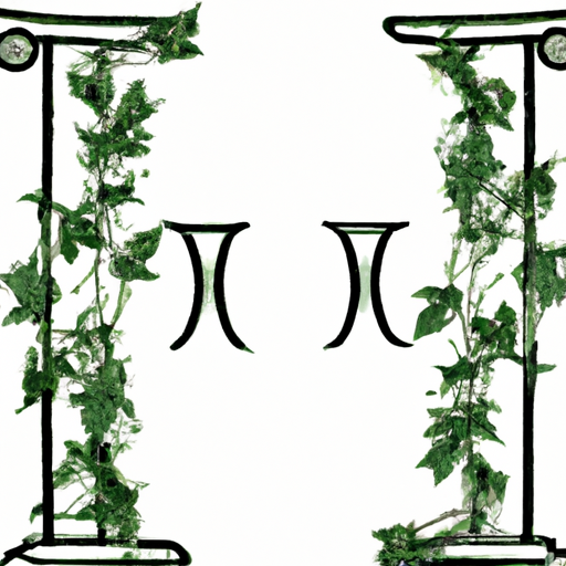 An image depicting the Gemini symbol, a pair of upright Roman numeral II, intertwined with delicate vines