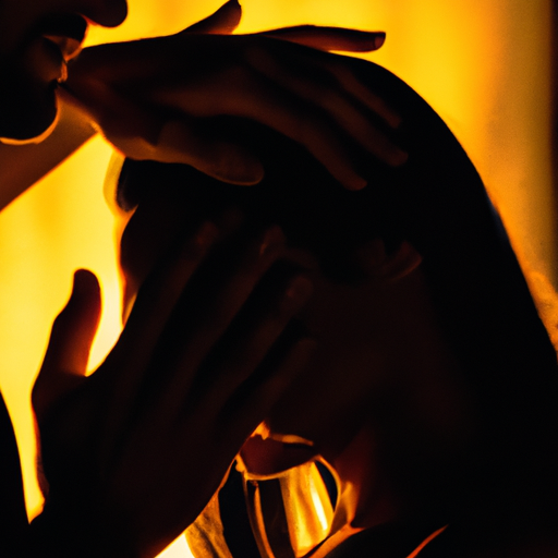 An image showcasing two silhouettes, their bodies entwined, bathed in warm golden light