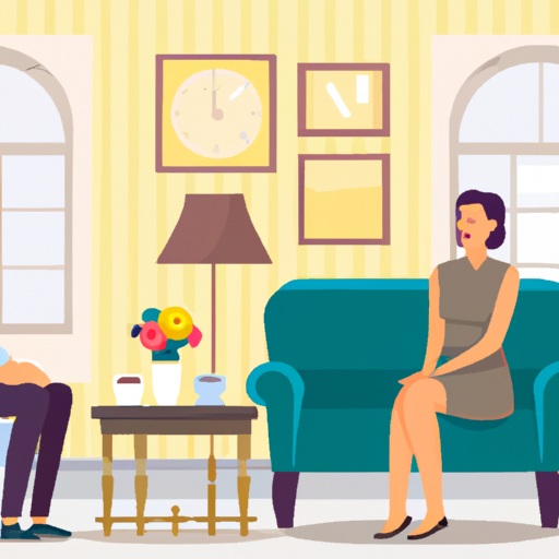 An image depicting a couple sitting side by side on a cozy couch, surrounded by a warm and inviting environment