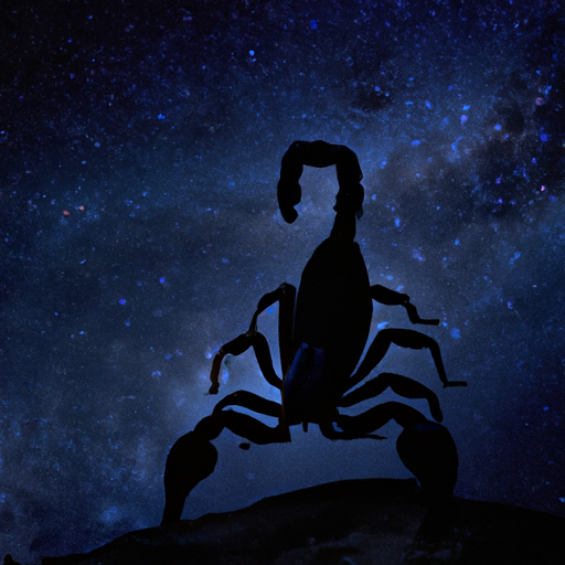An image featuring a powerful and mysterious silhouette of a scorpion against a backdrop of a starry night sky, emphasizing the intense energy and transformative nature associated with Scorpio's ruling planet, Pluto