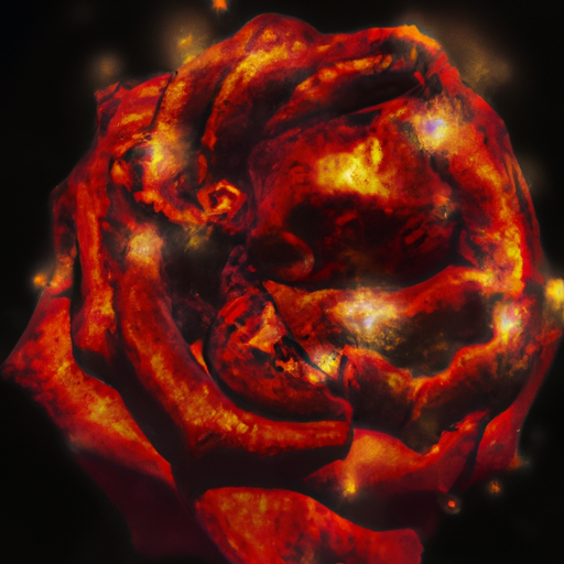 An image of a vibrant, crimson rose engulfed in mesmerizing, swirling flames, evoking the intensity of Scorpio's emotions and passion