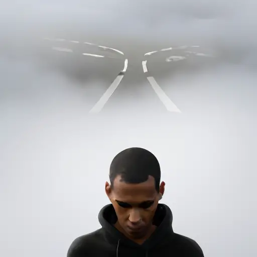 An image depicting a person standing at a crossroads, surrounded by a foggy mist, symbolizing the elusive nature of closure