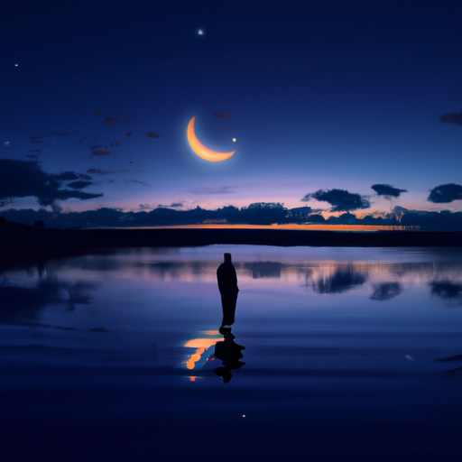 An image depicting a serene night sky, with a waxing crescent moon casting a gentle glow