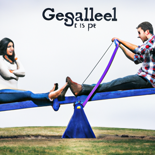 An image showcasing a couple sitting on a seesaw, their expressions revealing one partner dominating and controlling the other, subtly capturing the essence of emotional manipulation in relationships