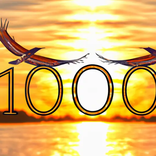 An image showcasing a serene sunset with two birds flying towards each other, forming the number "1010" with their extended wings