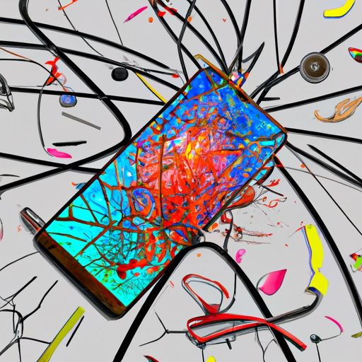 An image showcasing a smartphone with shattered glass, surrounded by a web of colorful, engaging apps, symbolizing the allure of distractions