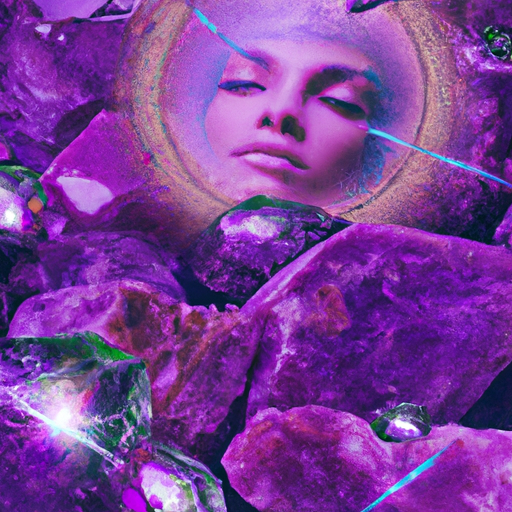 An image showcasing a serene Sagittarius surrounded by amethyst geodes, their vibrant purple hues radiating with divine energy, enhancing intuitive abilities