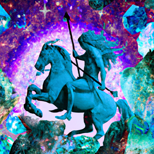 An image showcasing a vibrant, cosmic backdrop adorned with a majestic centaur archer