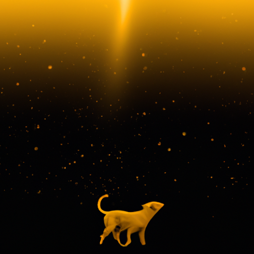 An image featuring a charming silhouette of a dog, bathed in golden sunlight, their tail wagging joyfully as they gaze up at a starry sky
