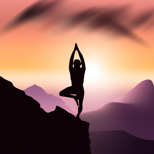 An image capturing the essence of inner strength: a solitary figure, silhouetted against a vibrant sunrise, engaging in a serene yoga pose atop a serene mountain, radiating resilience and determination