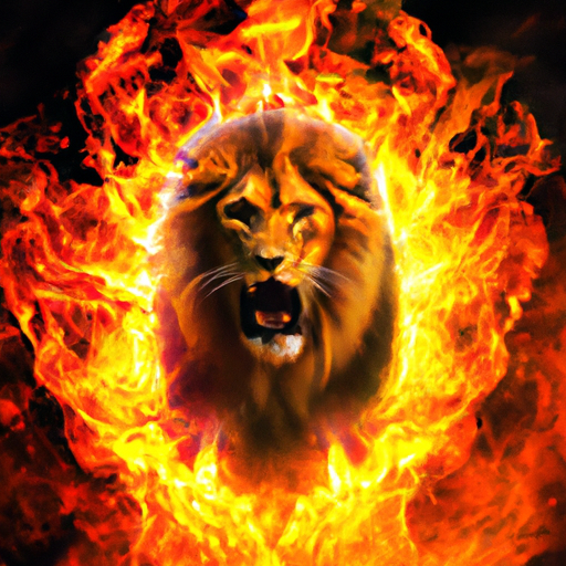 An image showcasing a roaring lion surrounded by flames, symbolizing the fierce and passionate nature of Leos