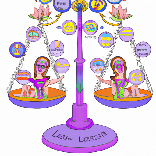 An image featuring a perfectly balanced scale adorned with humorous symbols representing Libra traits