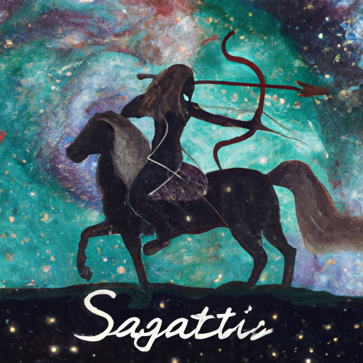 An image showcasing a Sagittarius embracing wanderlust: a spirited centaur, bow and arrow in hand, soaring through a vibrant galaxy filled with shooting stars, while a map of the world unfolds beneath their hooves