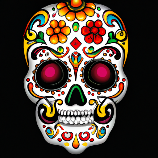 An image showcasing a vibrant, intricately designed traditional sugar skull tattoo