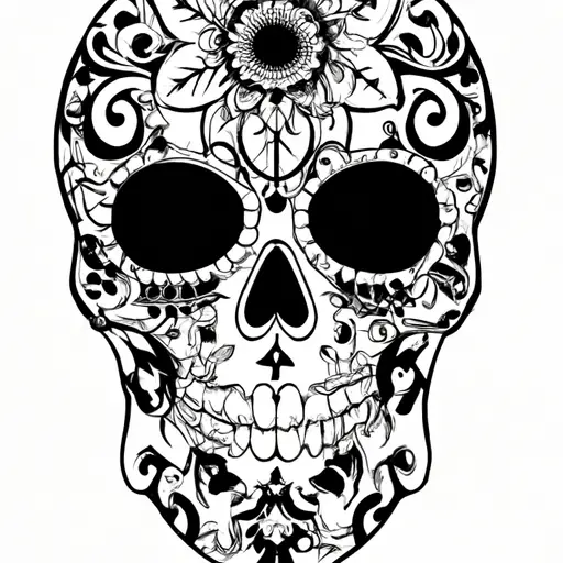 An image showcasing a vibrant sugar skull tattoo design, adorned with marigold flowers and intricate patterns