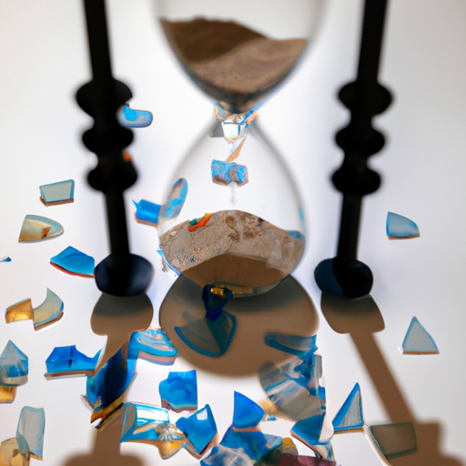 An image featuring a broken hourglass with shattered glass, symbolizing the downsides of perfectionism
