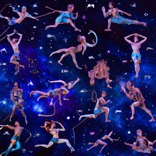 An image showcasing a vibrant celestial sky with twelve shimmering constellations, each representing a zodiac sign
