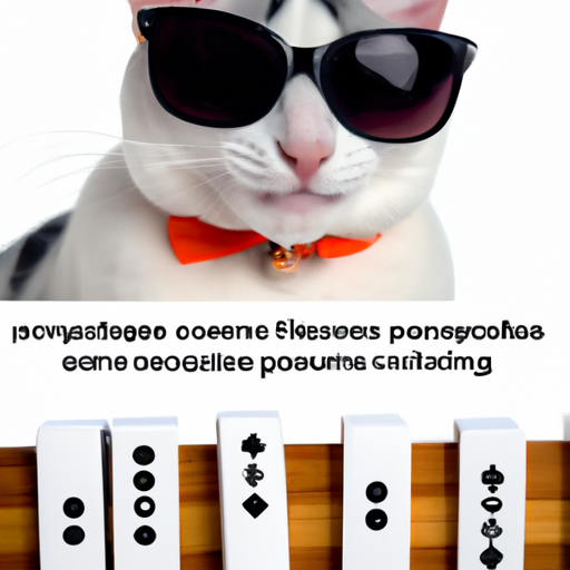 An image of a mischievous cat wearing sunglasses, nonchalantly knocking over a row of perfectly aligned dominos with a sly grin, representing the amusing and motivating essence of passive-aggressive quotes