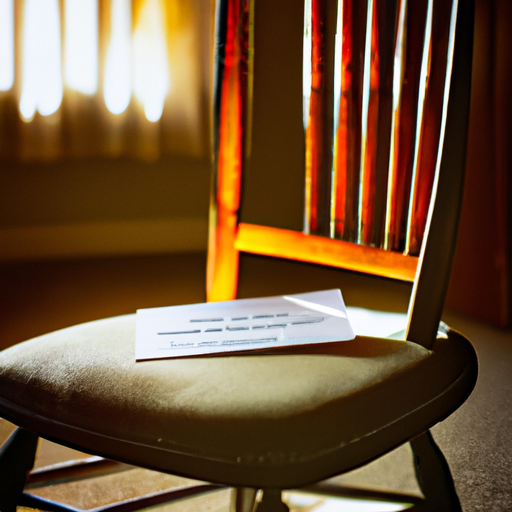 An image of a single empty chair, bathed in warm sunlight streaming through a window