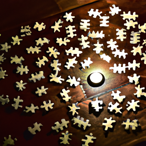 An image showing a heart-shaped puzzle with missing pieces, scattered on a dark wooden table