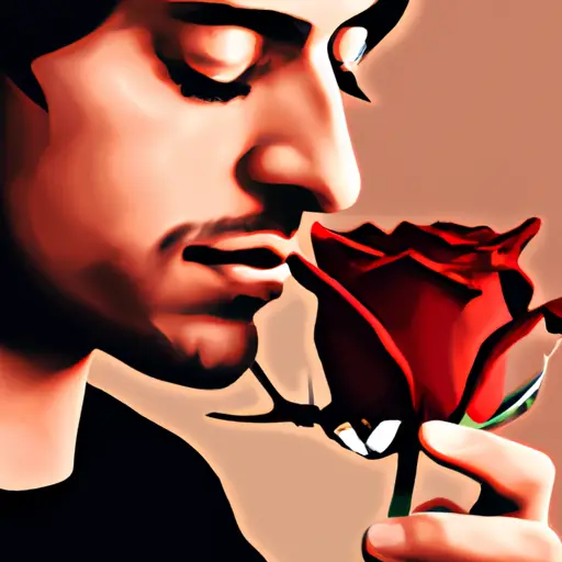 An image showcasing a man tenderly cradling a delicate red rose in his hands, while his eyes gaze at it with a mixture of awe, longing, and unspoken affection, reflecting his subconscious love for someone