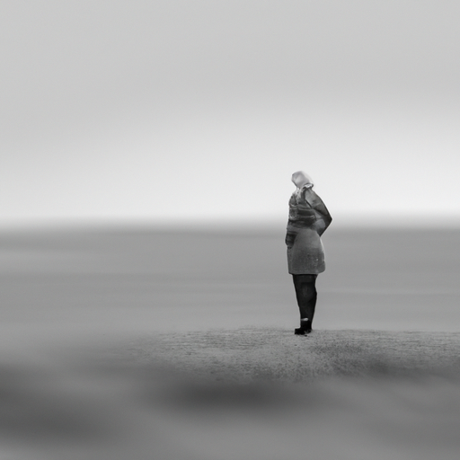 An image showcasing a woman standing at the edge of a vast field, her body partially fading away, symbolizing her struggle to set boundaries