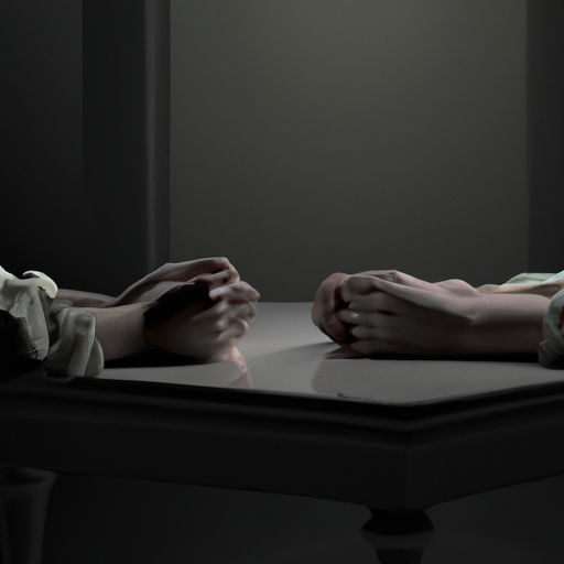 An image that captures the despair of two figures sitting on opposite ends of a dimly lit room, their once intertwining hands now hanging lifelessly, as the emptiness between them mirrors the void in their fading connection