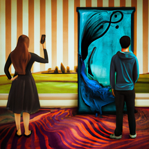 Create an image that showcases two people standing on opposite sides of a magical mirror, unable to touch, with a vibrant, fantastical world on one side and a mundane, empty reality on the other