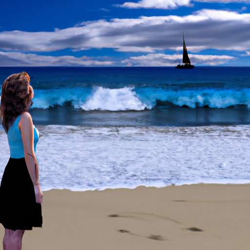 An image of a woman standing on a sandy beach, gazing at a distant horizon where a lone sailboat sails away, symbolizing limited future plans