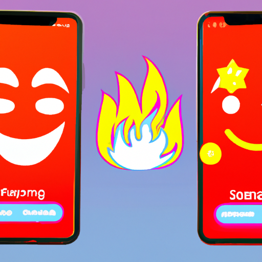 An image showcasing a smartphone screen split into two halves: one with a smiling face emoji next to a friend's name, indicating close friendship, while the other features a fire emoji, symbolizing a "Snapstreak" achievement