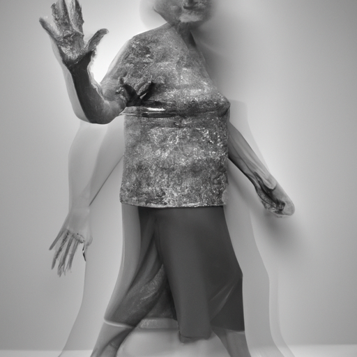  Create an image capturing the disorientation of someone with dementia struggling to navigate a familiar environment, showcasing their misaligned footsteps, confused gaze, and outstretched arms reaching for stability amidst a distorted, fragmented backdrop