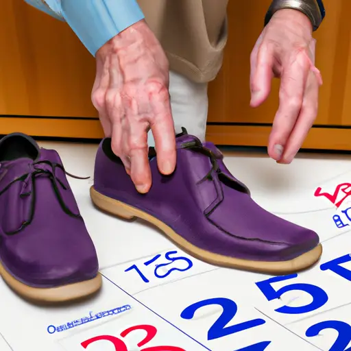 An image showing an elderly person attempting to put their shoes on the wrong feet, a disoriented expression on their face