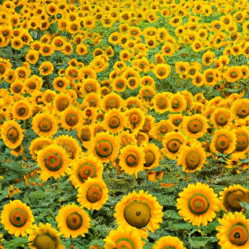 An image showcasing a vibrant sunflower field, with the sun shining brightly overhead