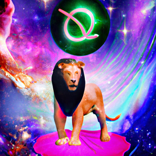 An image showcasing the majestic Leo, surrounded by a vibrant cosmic backdrop