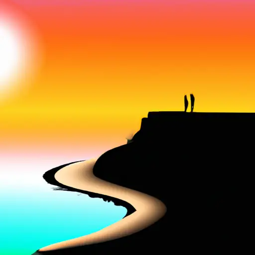 An image showcasing a serene beach at sunset, where a gentle Water sign and a grounded Earth sign hold hands, their silhouettes blending harmoniously with the sand and sea