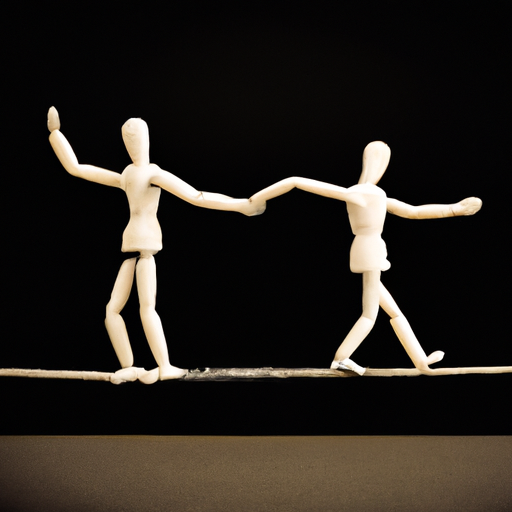 An image showcasing a couple walking on a shaky tightrope, symbolizing the dating experience
