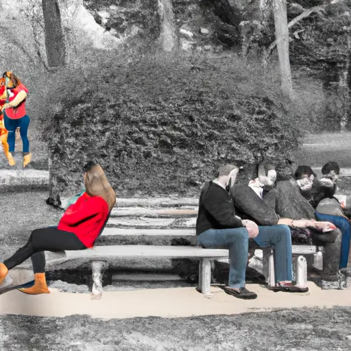 An image showcasing a group of friends sitting on a park bench, their body language distant and disconnected, with a solitary figure standing apart, symbolizing the uncomfortable feeling of outgrowing friends