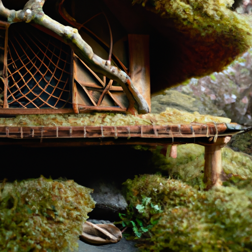 An image capturing the essence of wabi-sabi, with a weathered wooden tea house nestled in a serene moss-covered garden, showcasing the beauty of imperfections, the harmony of nature, and the tranquility found in embracing simplicity and transience