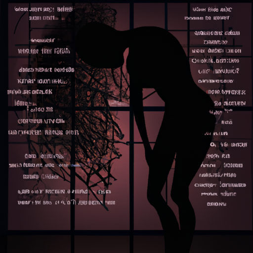 An image of a woman standing alone in a dimly lit room, her head down, as shadows of harsh words swirl around her
