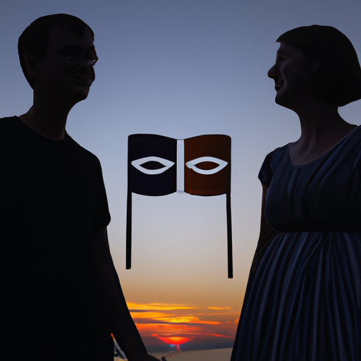 An image showcasing a couple standing side by side, each holding a symbol representing their individual goals and dreams