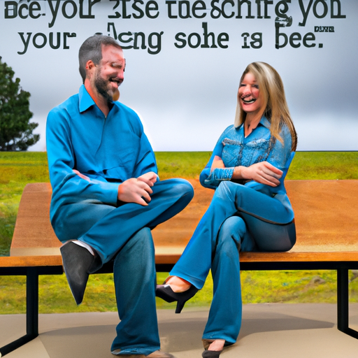 An image depicting a couple sitting side by side on a park bench, engrossed in an animated conversation